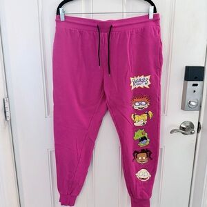 Rugrats Joggers XL | Pink Character Graphic Drawstring Tapered Leg